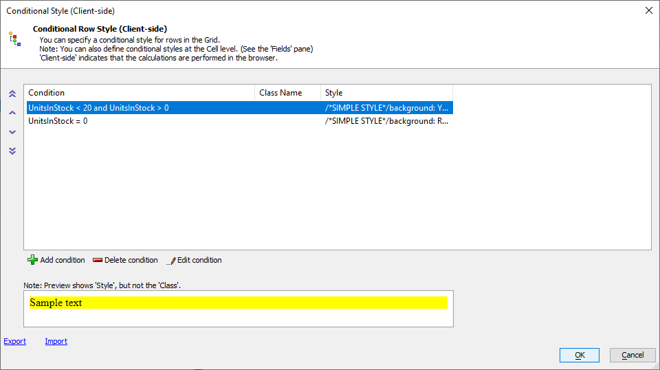 Conditional Style (client-side) dialog